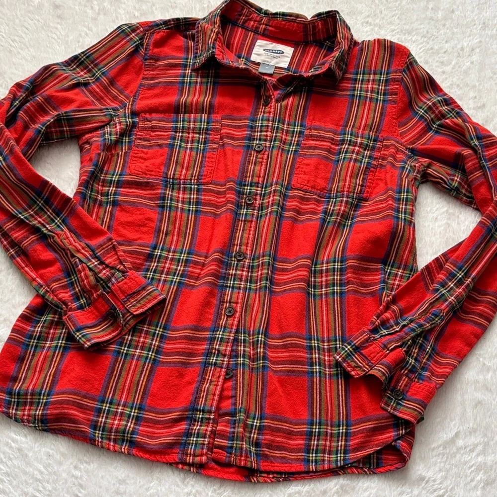 Old Navy Vibrant Red Plaid Shirt - Picture 1 of 5